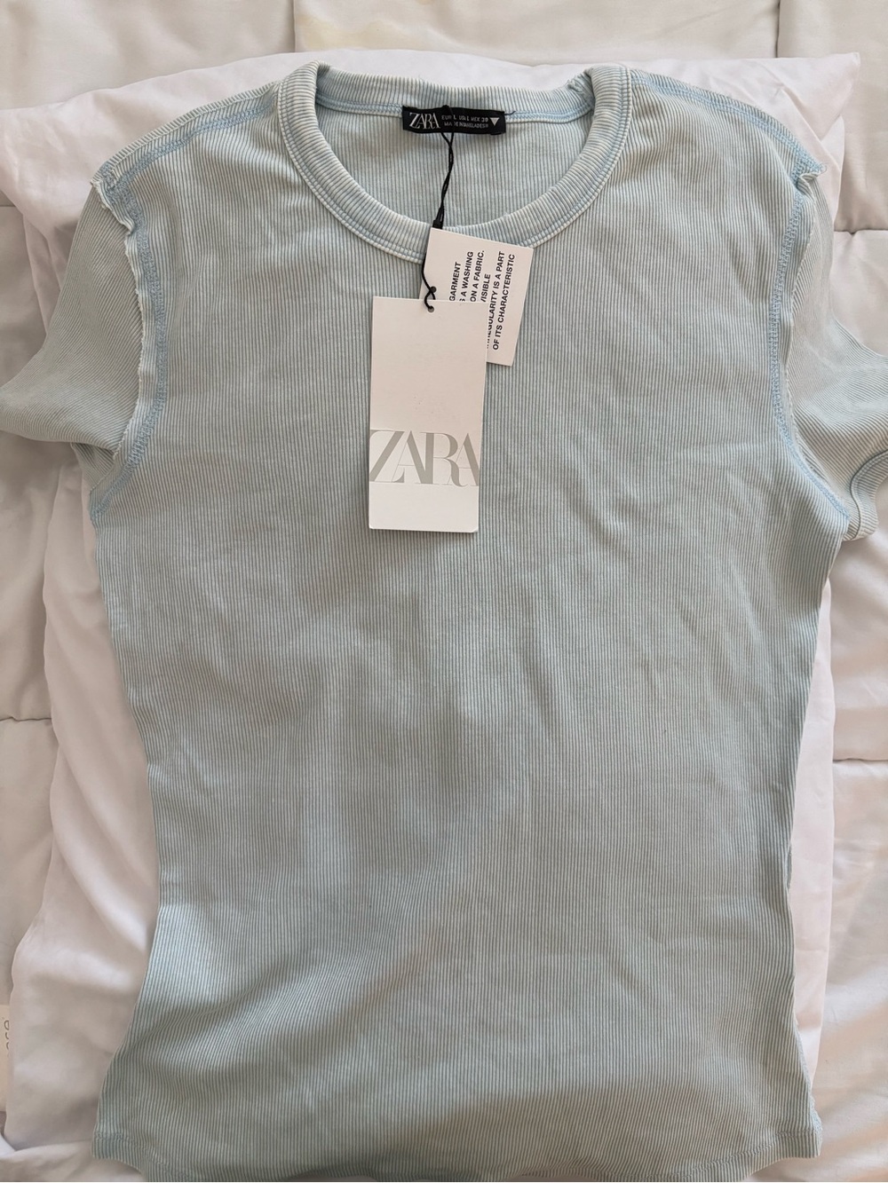 Zara Pale Blue Ribbed Short Sleeve Tee